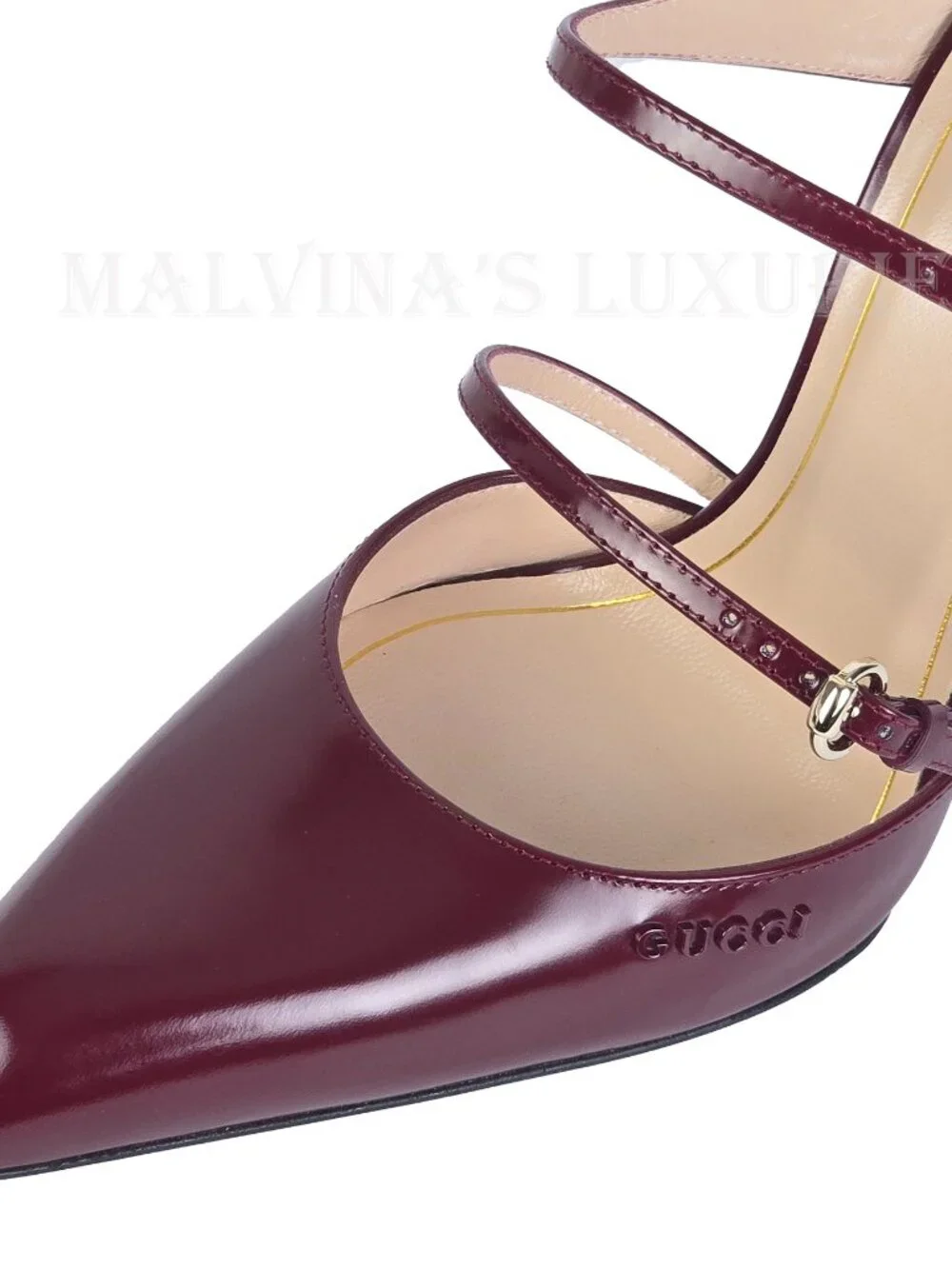 GUCCI SHOES LEATHER w LUCITE WEDGE MULES LOGO EMBOSSED  sz 38 8